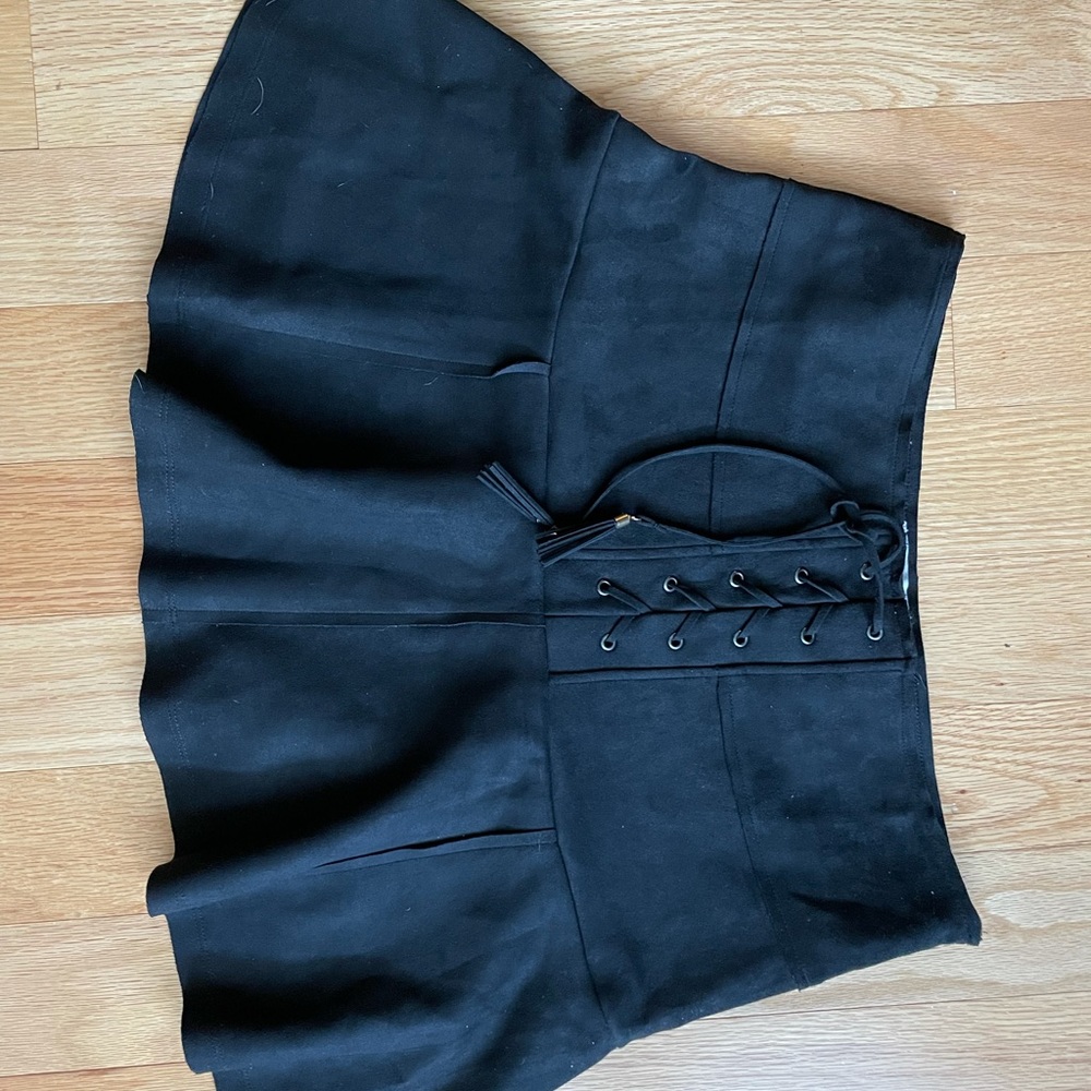 Black suede skater skirts tie up front